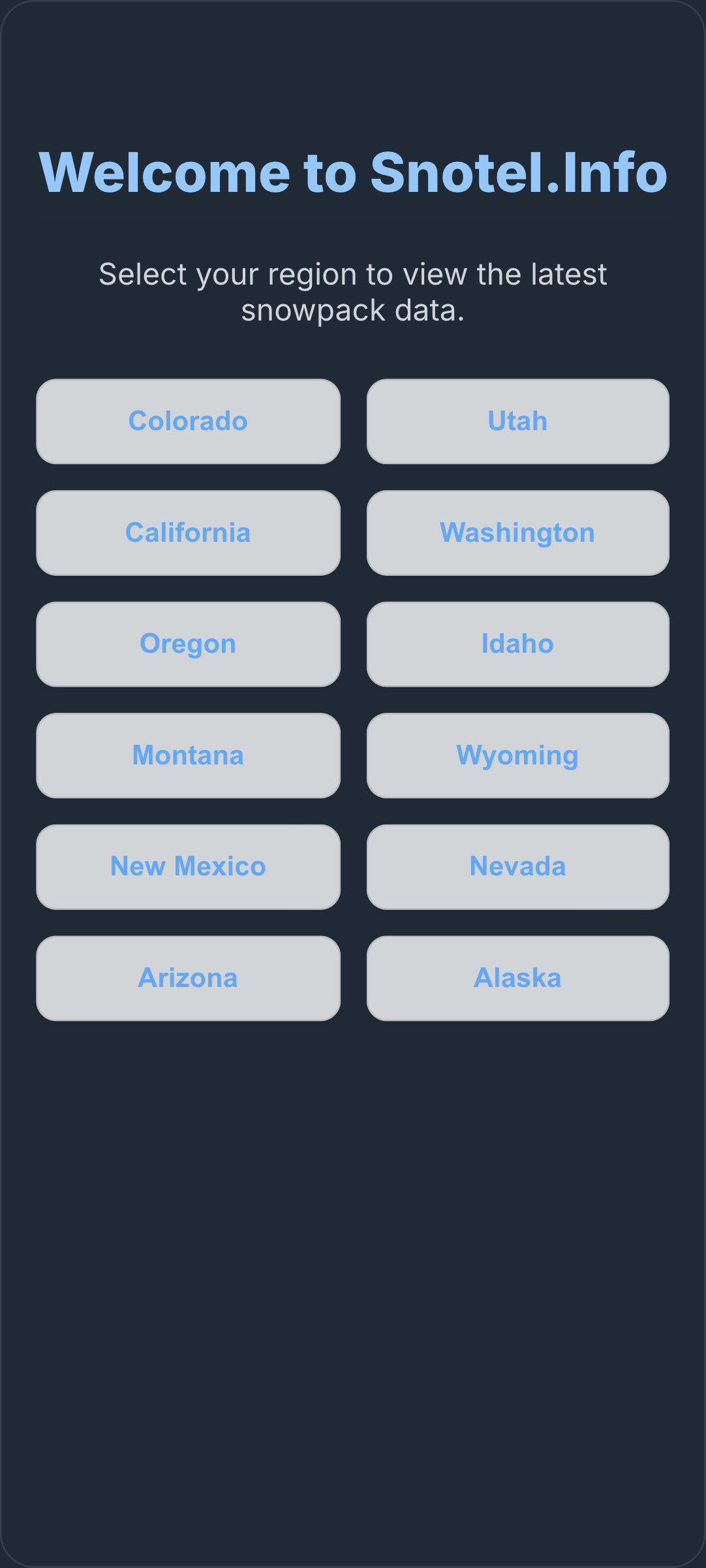 Snotel.Info AWS Cloud Infrastructure and React Site (Dark Mode)